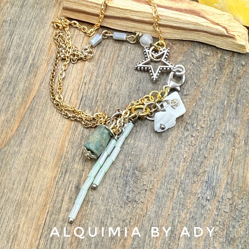 Dainty Layers Gold Bracelet With Tiny Agate And Tassels Oddity 46$
